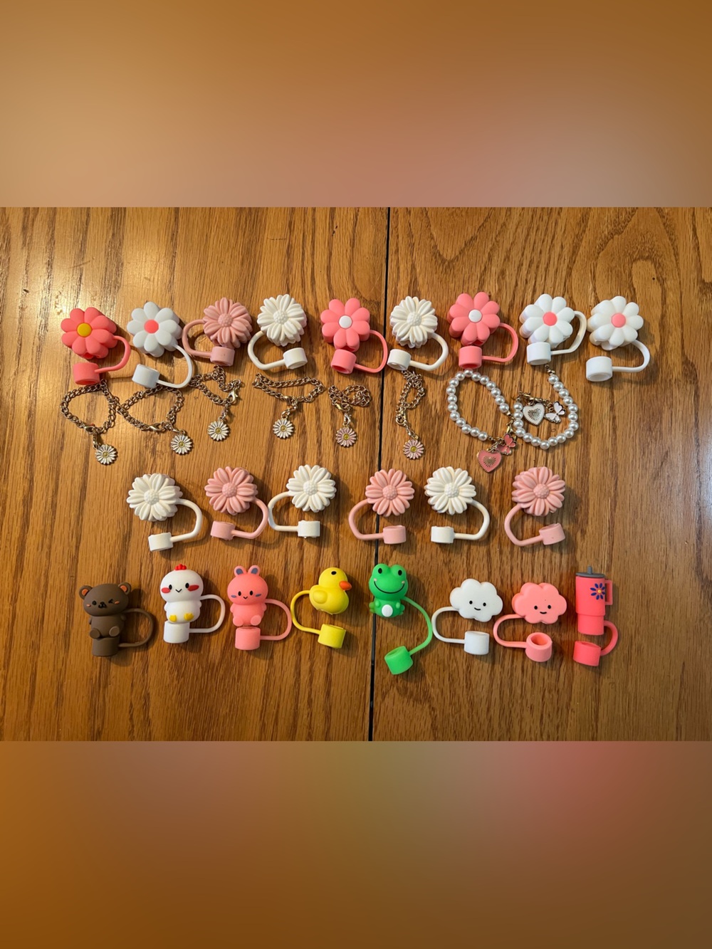 Cute Floral & Character Straw Toppers and Cup Charms- 23 Straw Toppers, 8 Charms